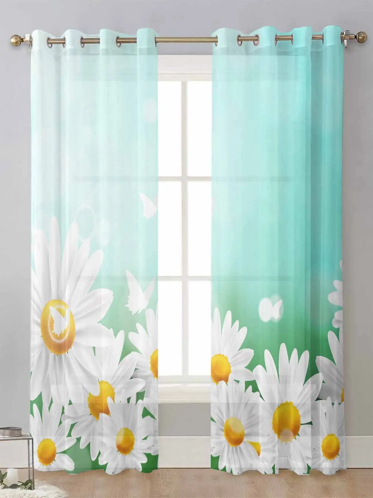 

White Flower Butterfly Bubble Sheer Curtains For Living Room Window Transparent Voile Tulle Curtain Cortinas Drapes Home Decor