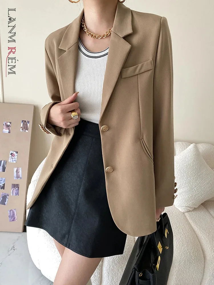 

[LANMREM] Office Lady Blazer For Women Solid Single Breasted Long Sleeve Elegant Female Jackets 2024 Spring New Tops 26D4735