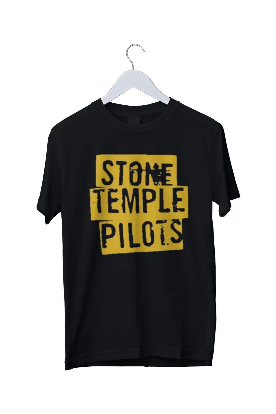 Футболка мужская черная маленький пилот с каменными дужками STP рок-группа