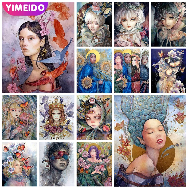 YIMEIDO Portrait AB Drill Diamond Painting Kit Abstract Animal Girl 5D DIY Colorful Butterfly Bird Diamond Embroidery Home Decor