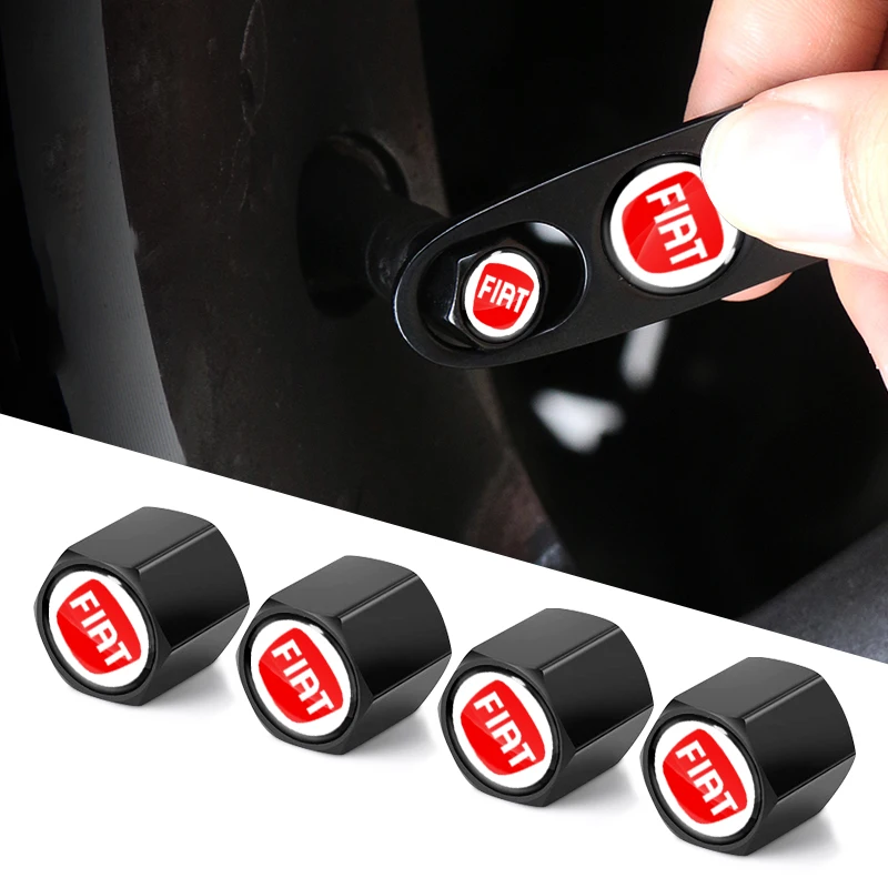 

4pcs Car Tyre Valve Caps with Keychain Tool for Fiat Panda Bravo Punto Croma 500 595 Tipo Car Accessories Decoration