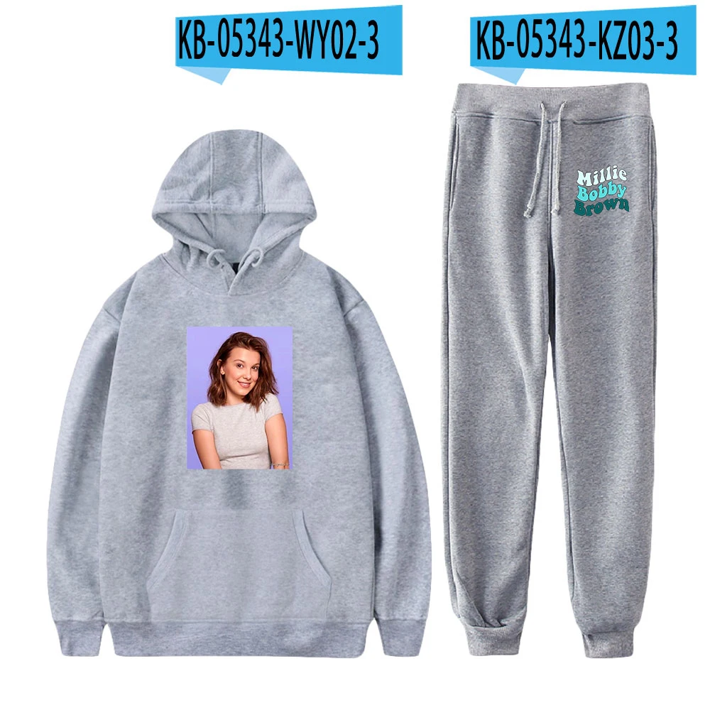 

Millie Bobby Brown hoodie And Sportswear 2 piece set Girl Hoodie Long Pants sweater suit Men Oversized hoodie Millie Bobby Brown