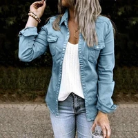 women denim jacket spring autumn new fashion casual coat thin single breasted turn down collar solid color slim female jackets