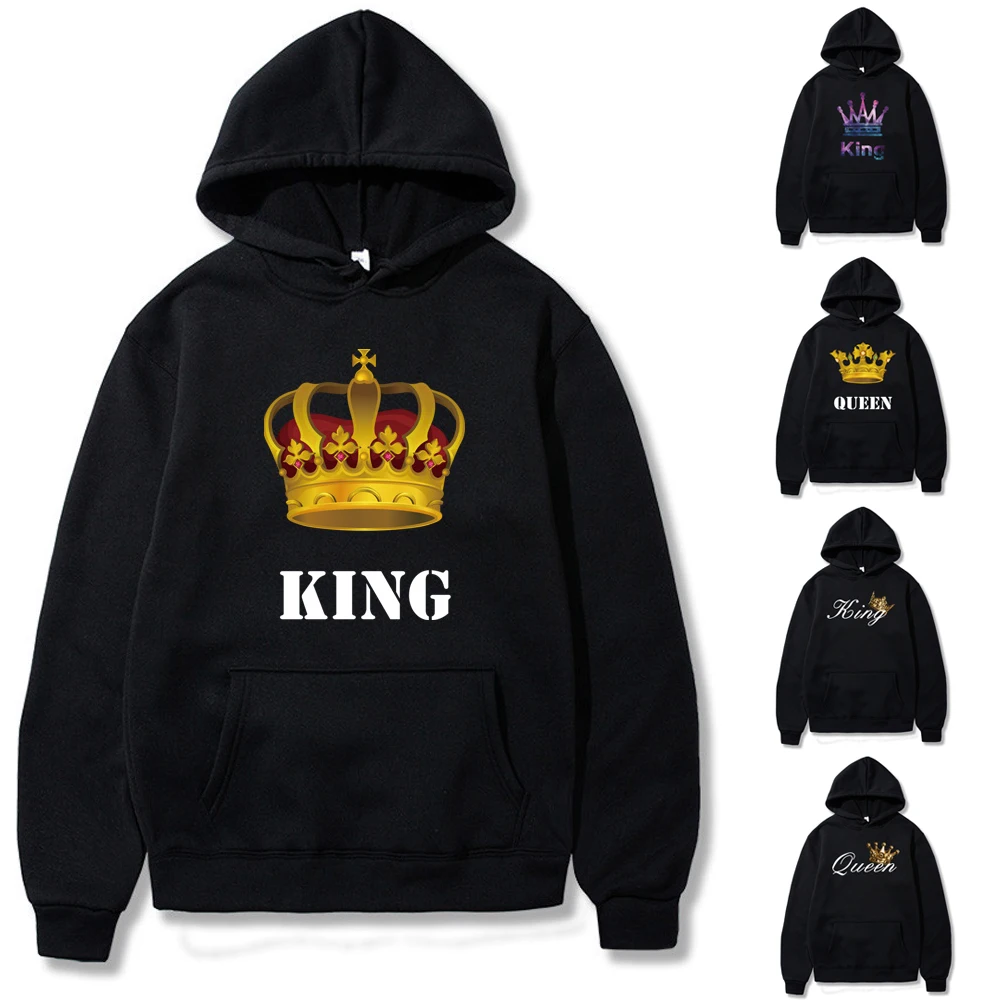 

Harajuku Men Women's Sweatshirt and Hoody Black King Printed Casual Loose Long Sleeve Tops Hoodies Fashion Streetwear Pullover