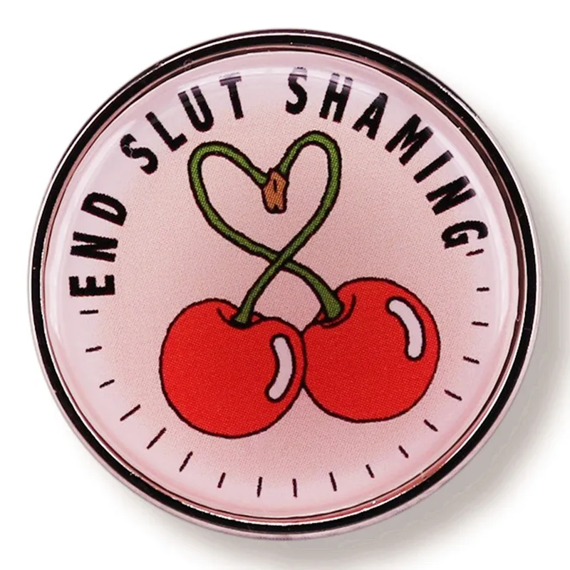 

Cherry End Slut Shaming Feminist Enamel Pin Brooch Metal Badges Lapel Pins Brooches for Backpacks Luxury Jewelry Accessories