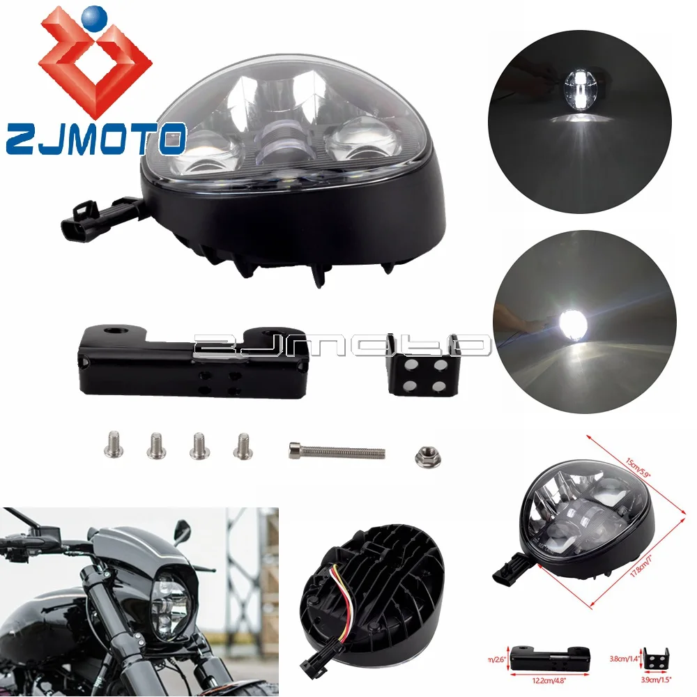 

Motorcycle Projector Round Headlamp 12V LED Headlight W/ Mount Extension Bracke DRL Hi/Lo Beam For Harley Softail Breakout 13-17
