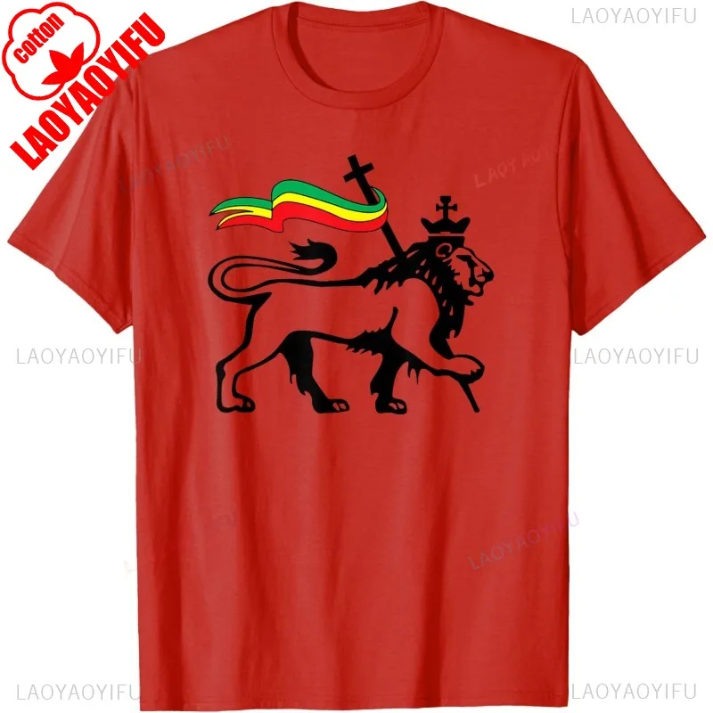 Фото Лидер продаж, винтажная футболка Rasta Lion of Judah с графическим флагом Растафеarian Reggae Lion и христианская футболка в стиле Харадзюку, повседневные мужские футболки в стиле хип-хоп №4