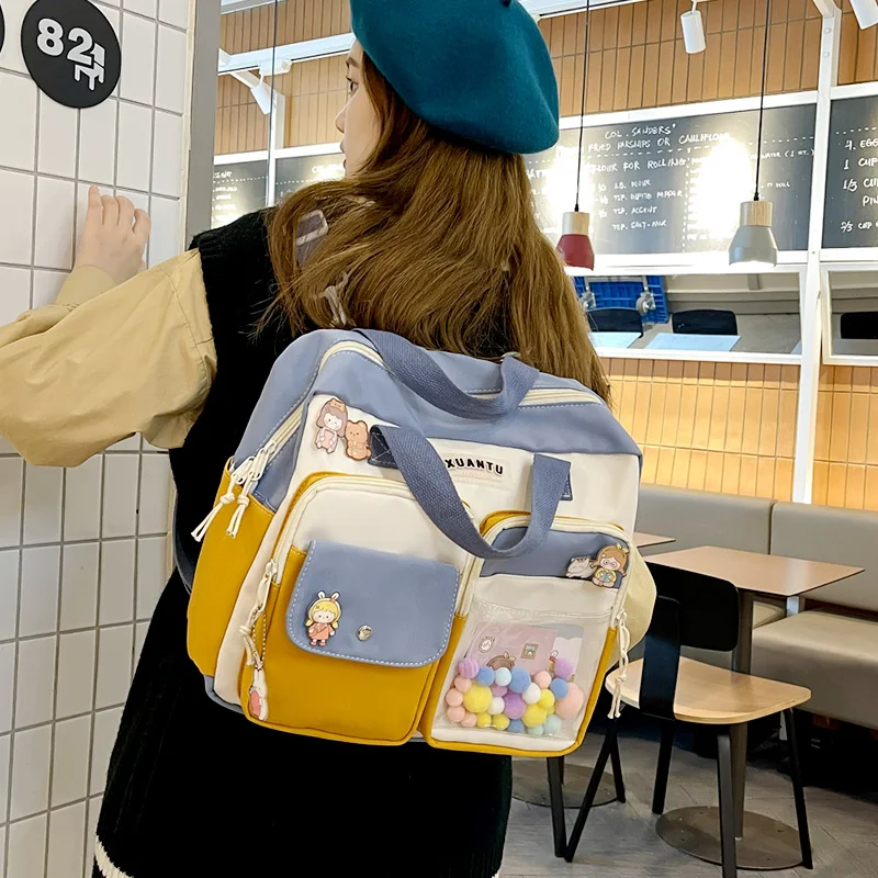 

Kawaii Multifunctional Color Contrast Backpack Women's Korean Style Shoulder Bag Backpack 2022 Trend Schoolgirl Nylon Schoolbag