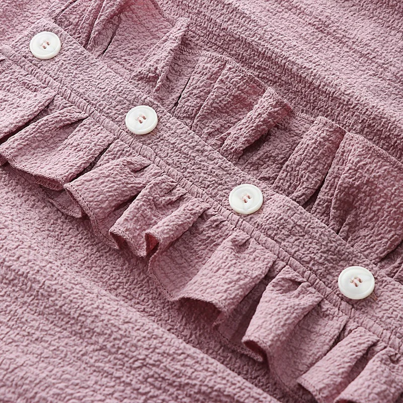 Plus Size Dress for Women Autumn 2022 Elegant Pink Ruffle Button Up O Neck Long Sleeve Empire A Line Dresses Solid 5XL