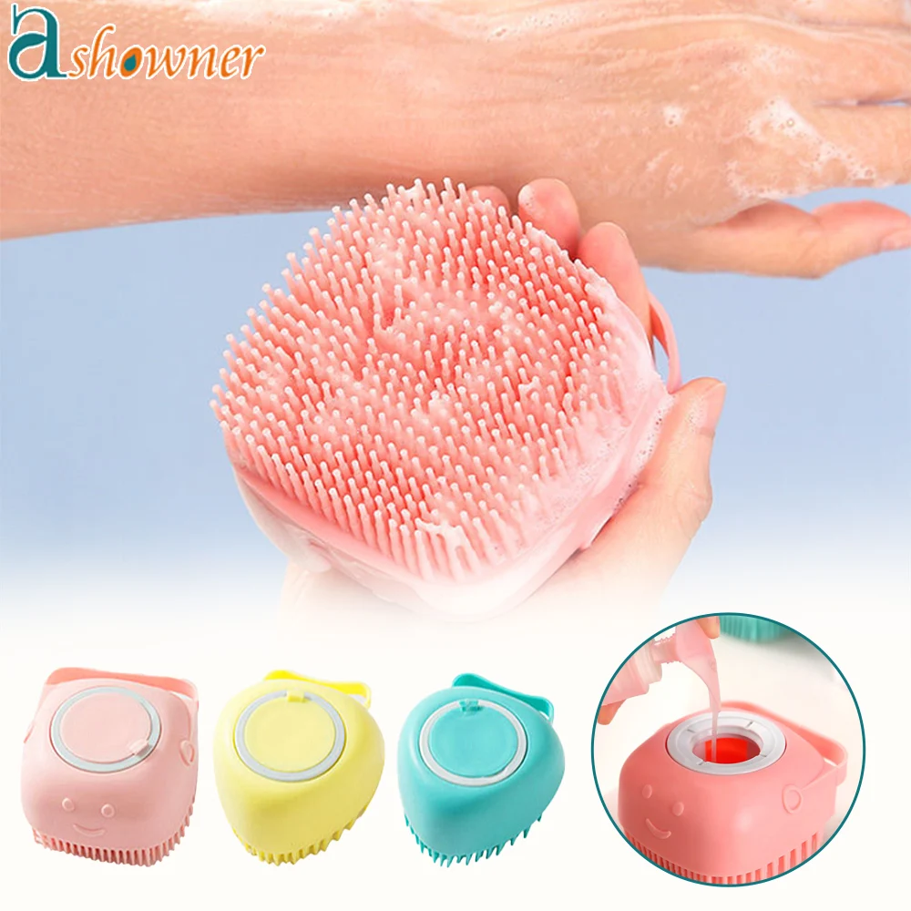 

Dog Cat Bath Brush Bathroom Puppy Cat Massage Comb Grooming Shower Brush With Shampoo Box Soft Safety Silicone Pet Dog Brush