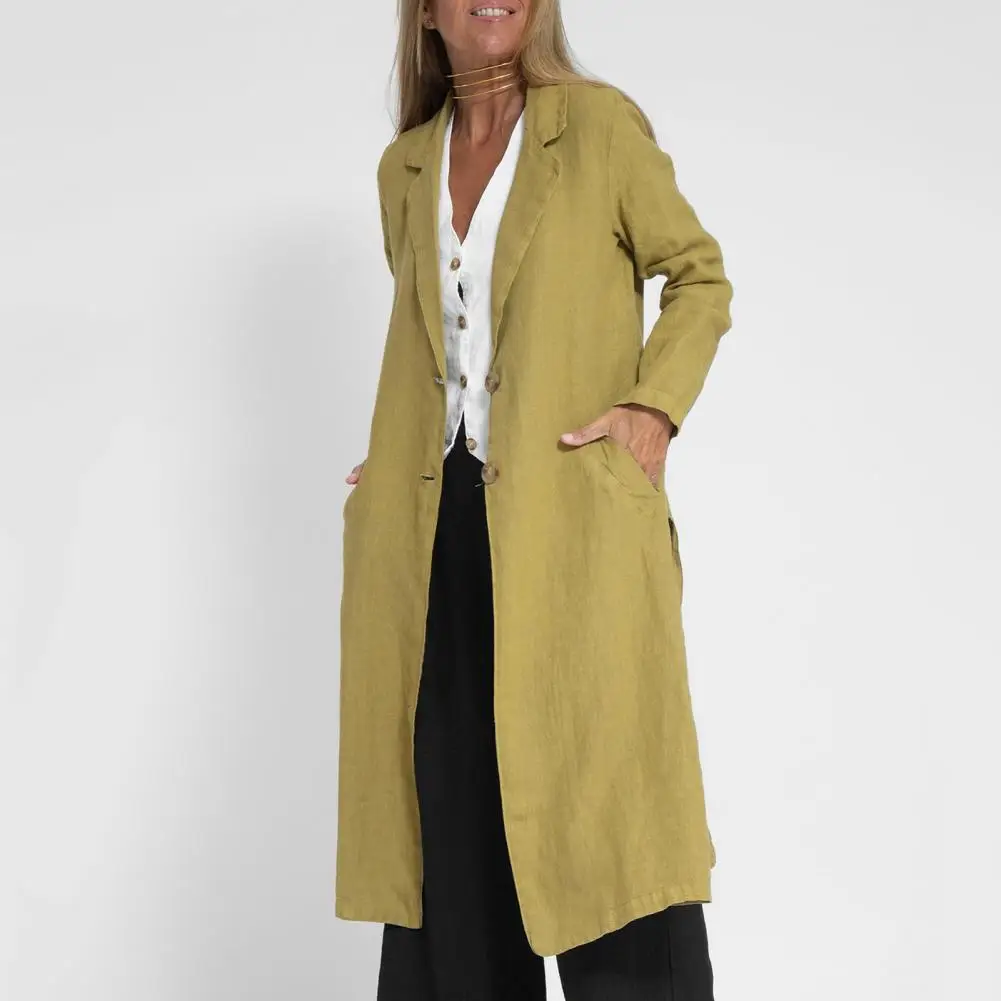 

Lapel Jacket Versatile Women's Long Jackets Lapel Style Double Button Closure Breathable Material for Spring Fall Seasons Women