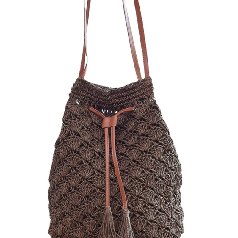 Соломенная Сумка-ведро ручной работы с кисточками маленькая плетеная Сумка