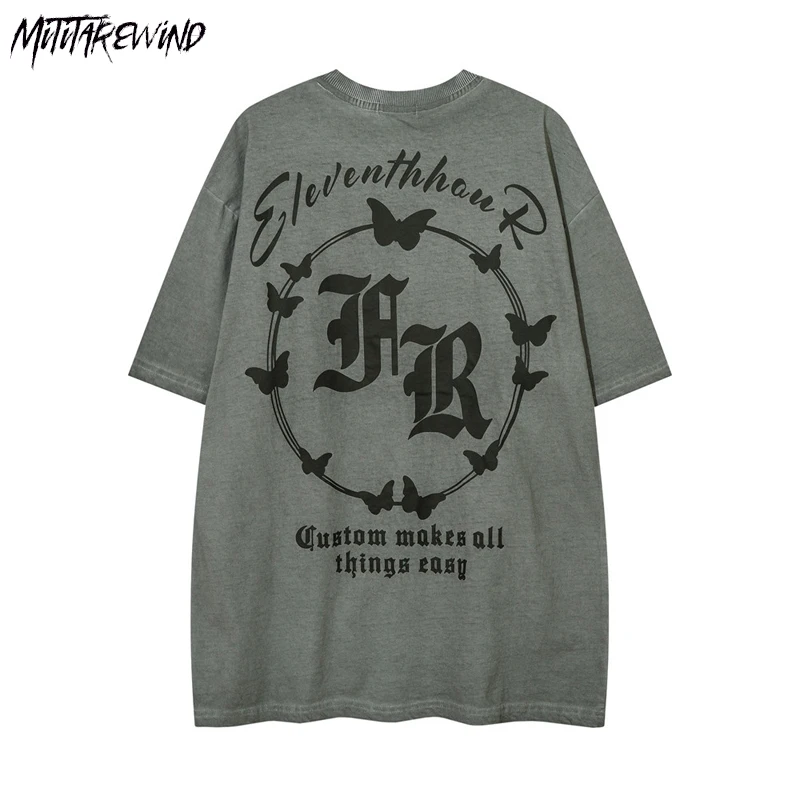 

Футболка мужская с коротким рукавом и надписью, креативная Повседневная тенниска оверсайз в стиле Хай-стрит, футболка с круглым вырезом и рукавом до локтя, лето