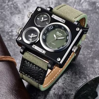 green military watches men luxury brand three time zone wristwatch male quartz clock mens casual fabric watch