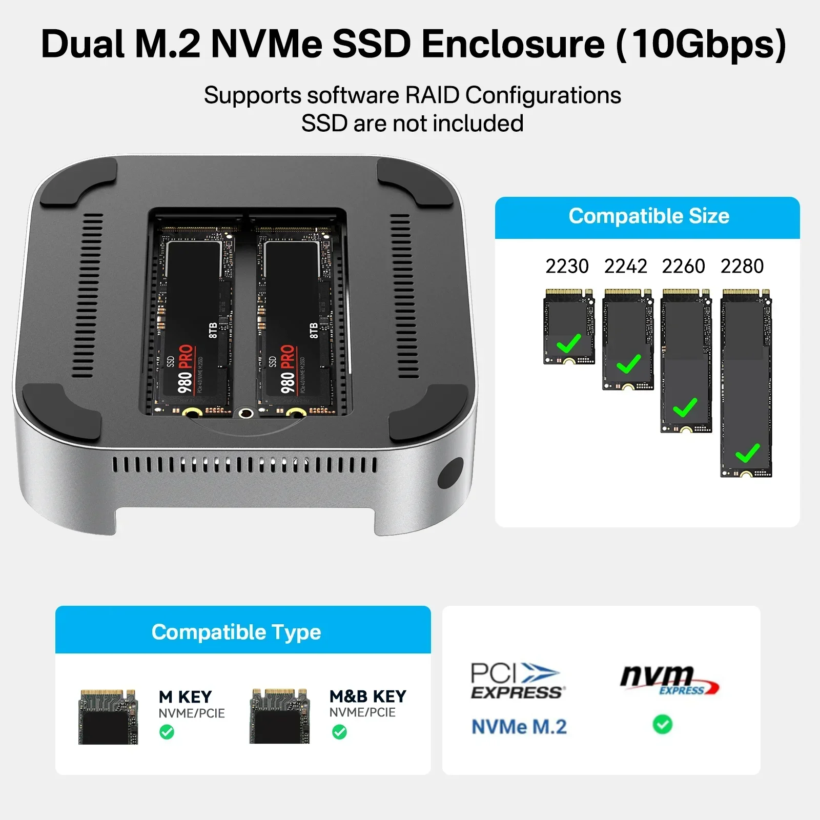 Фото Док-станция Acasis 10 Гбит/с USB-C и двойной слот M.2 NVMe SSD 16 ТБ HDMI SD/TF 3.0 PD30W для Mac Mini M4/M4 Pro с охлаждающим вентилятором №4