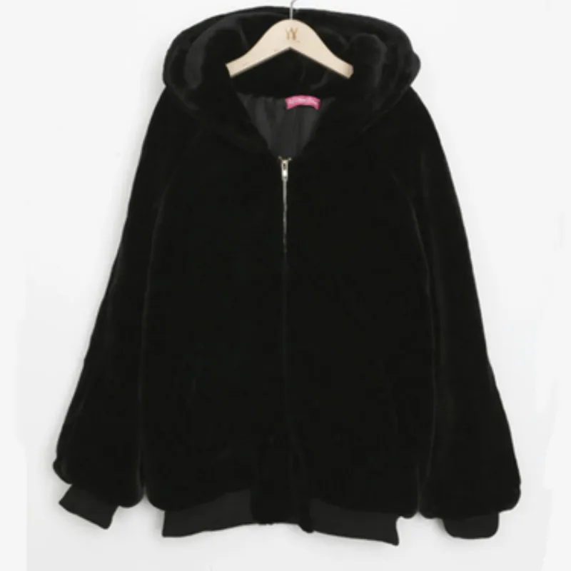 Women Fashion Faux Mink Coats 2021 Winter Casual Hooded Zipper Black Warm Jackets Plus Size Thick Faux Fur Overcoats Luxurious