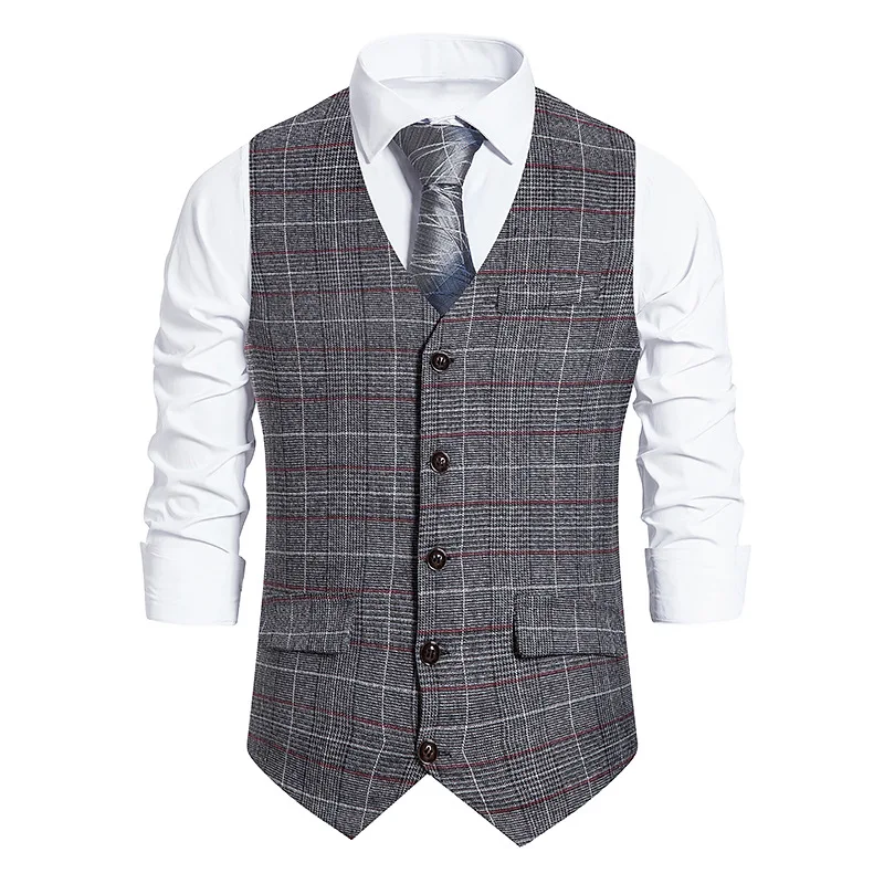 

Mens Formal Business Suit Vest Slim Fit Twill Plaid Dress Waistcoat Men Wedding Party Dinner Tuxedo Vests Gilet Homme Costume