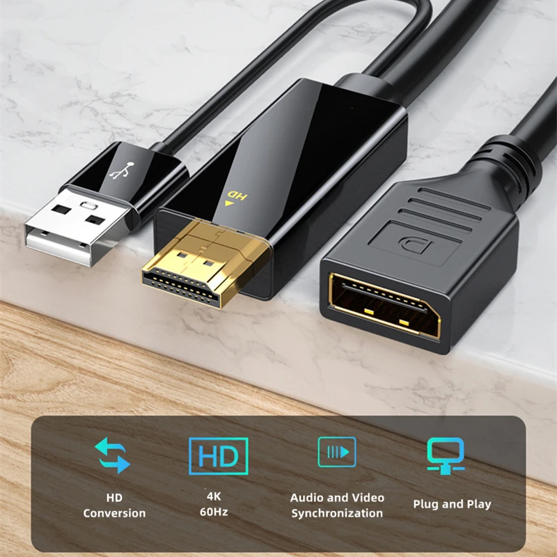 4K 60 Гц HDMI-совместимый к порту дисплея адаптер преобразователь кабель HD