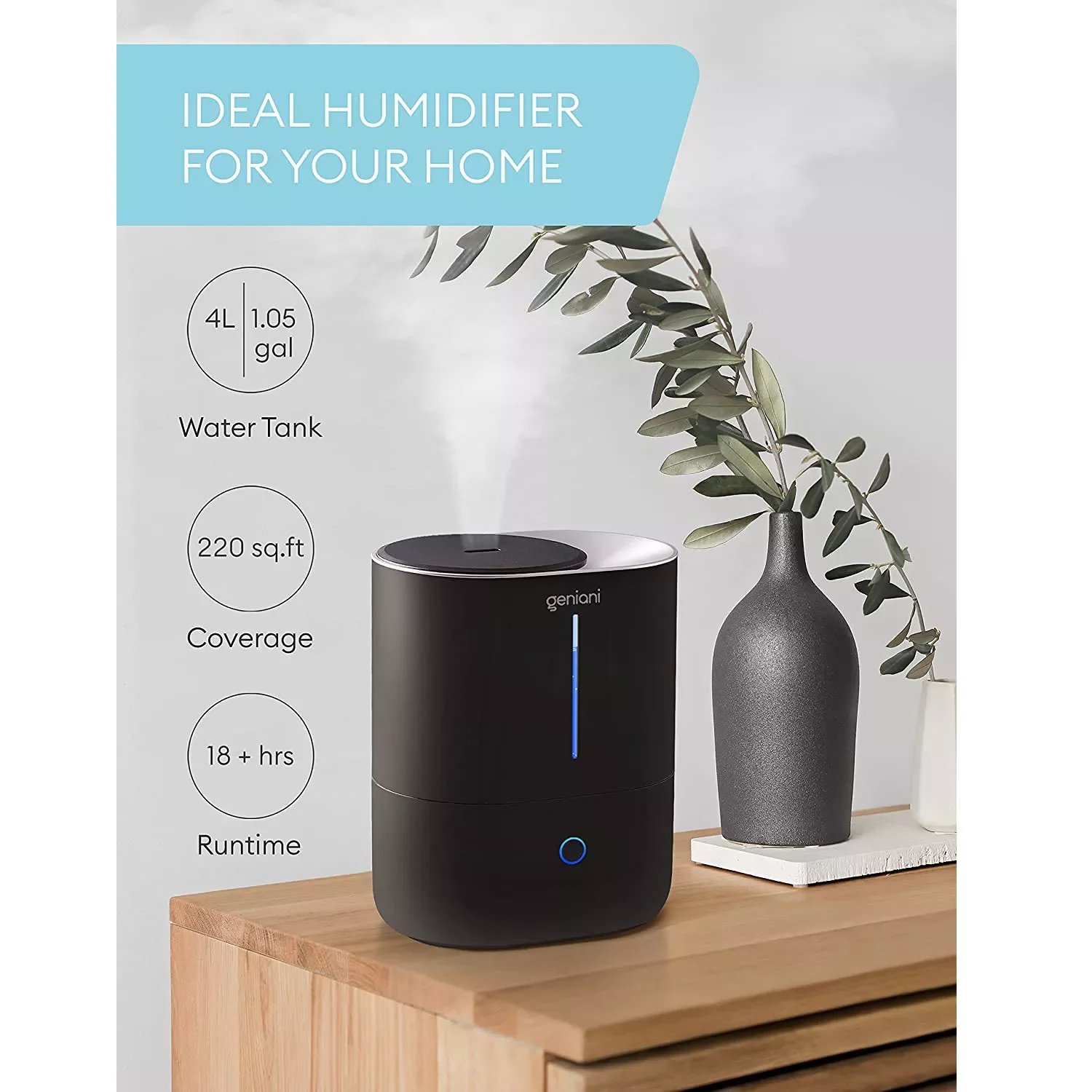 

GENIANI Top Fill Cool Mist Humidifiers for Bedroom & Essential Oil Diffuser - Smart Aroma Ultrasonic Humidifier for Home