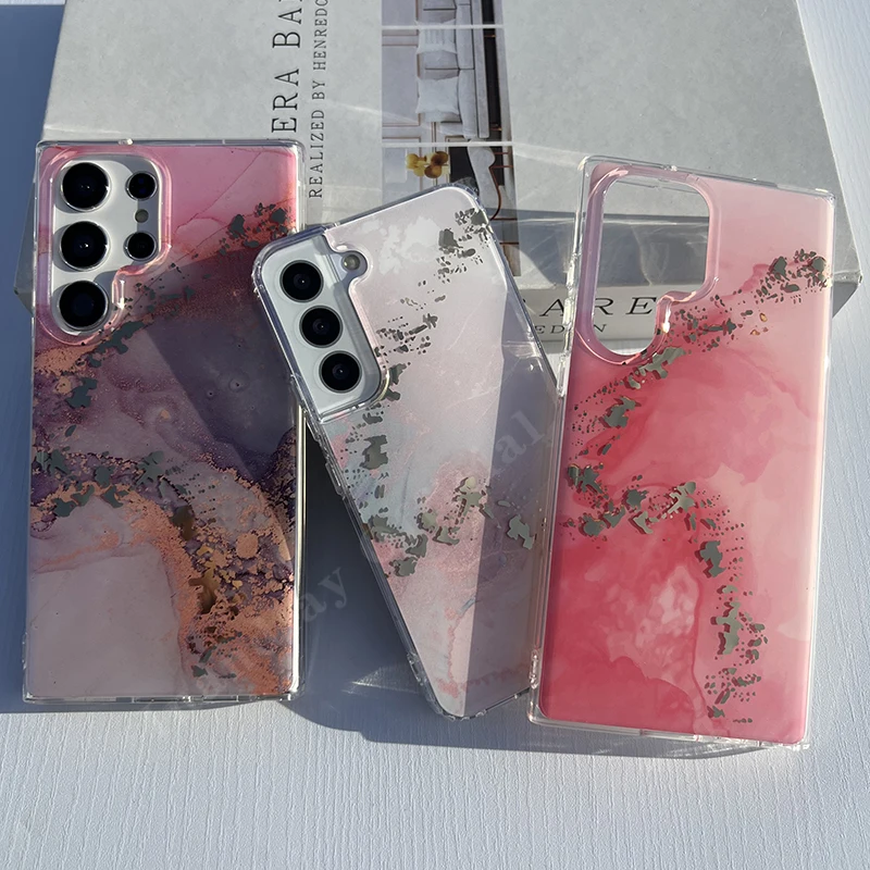 

Gold Plating Pink Marble Shell Case Hard Case Shockproof Case For Samsung S22 S22Ultra S22Plus S23 S23plus S23 Ultra