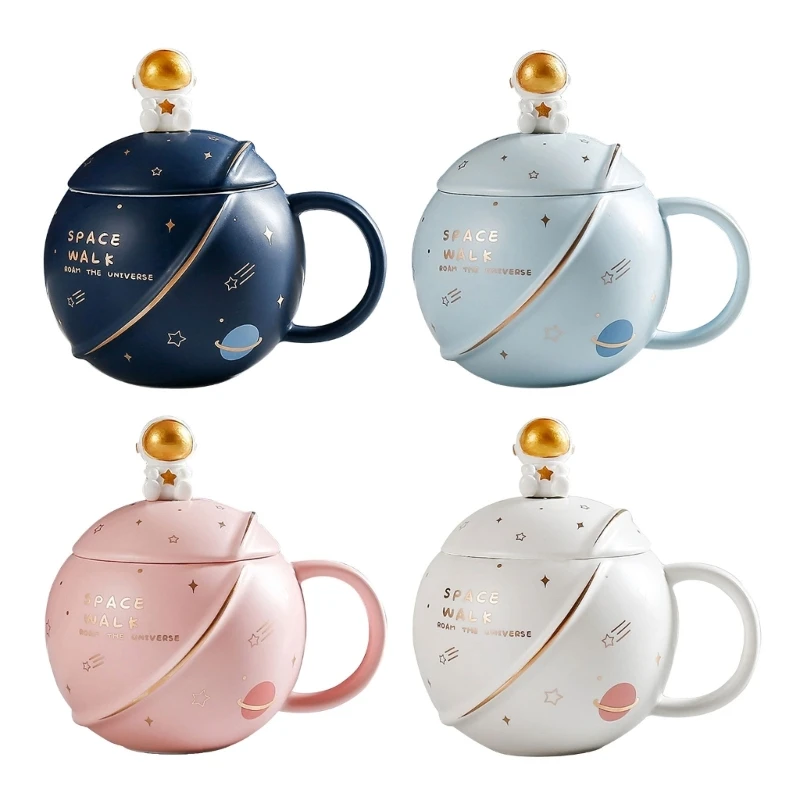 

400ML Space Mug Astronaut Coffee Cup Ceramic Cups with Lid and Spoon