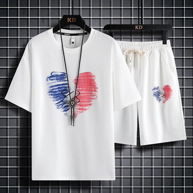 2023 Fashion Waffle Summer Menswear Fashion Brand Two-Piece Short Sleeve Shorts Loose Outfit Set
