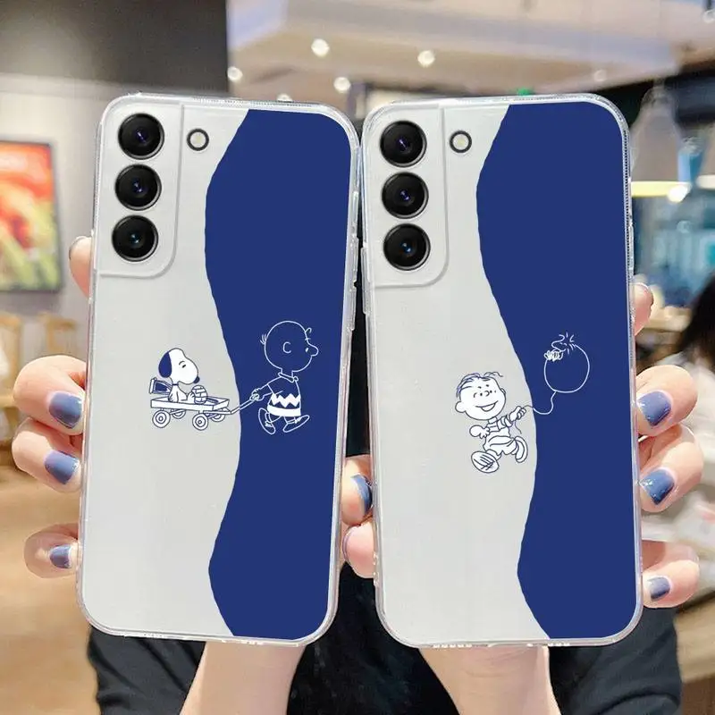 

Cute Dog Charlie Brown And Snoopy Phone Case For Samsung Galaxy S22 S21 Ultra S20 S30 FE S8 S9 S10 5G Plus Lite Soft Transparent