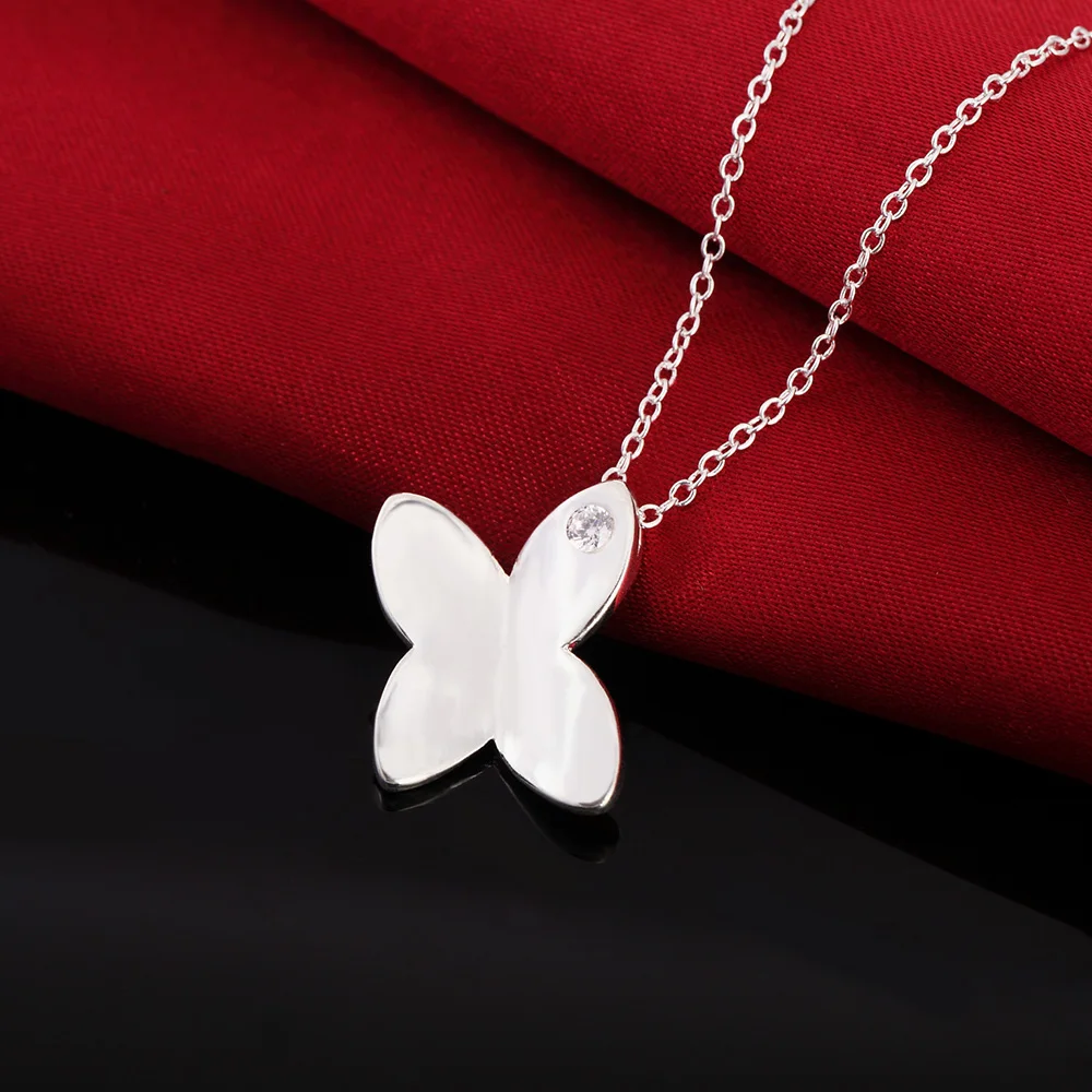 

New 925 Sterling Silver Necklace For Women Zircon Butterfly Pendant 18 inches Christmas gifts high quality wedding Jewelry