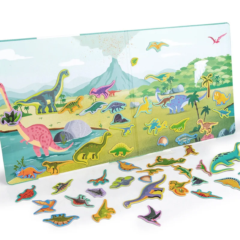 

Montessori scene puzzle children's educational animal traffic dinosaur magnetic puzzle toy new gift for boys and girls 2-5 y
