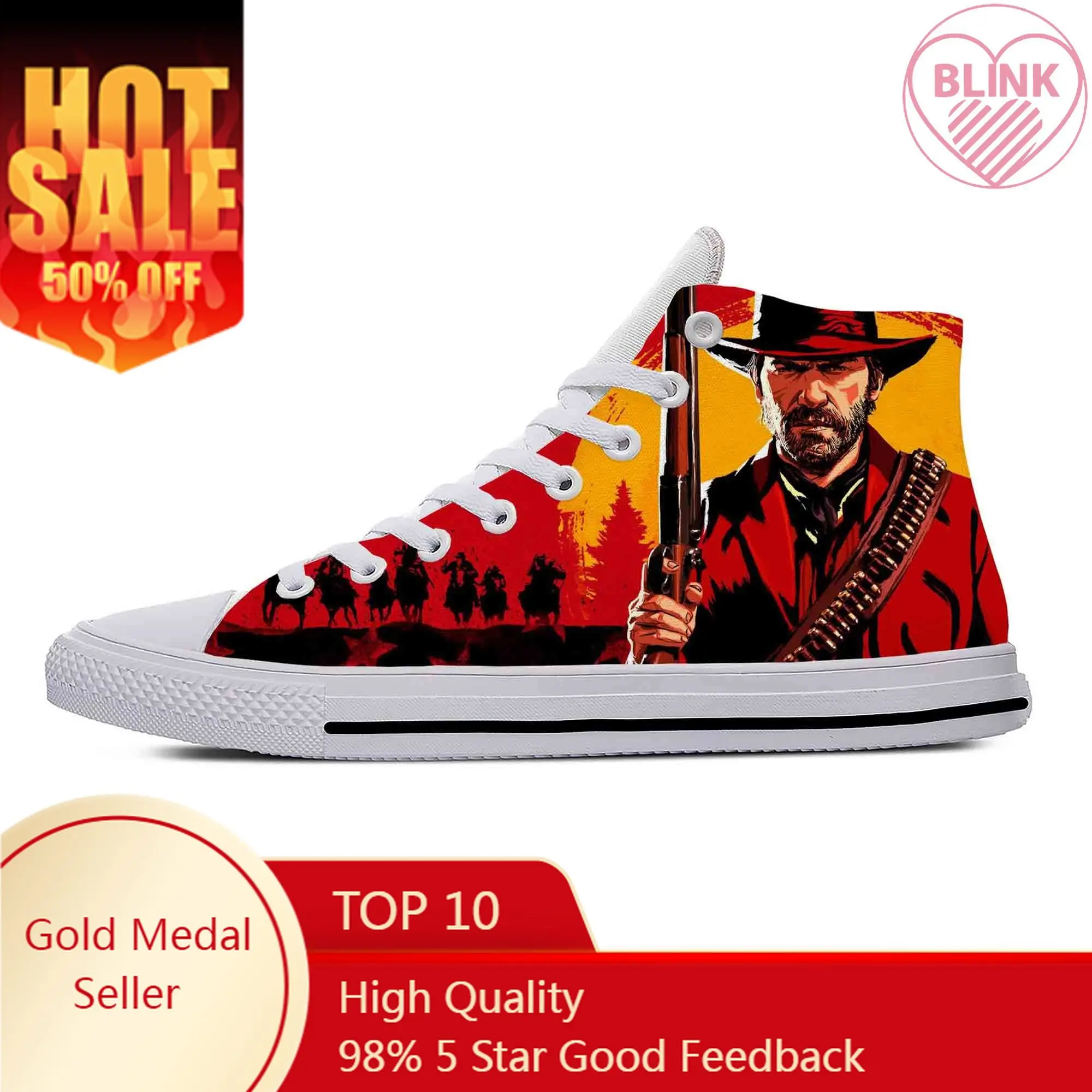

Red Dead Redemption RDR2 Anime Cartoon Comic Game Casual Cloth Shoes High Top Lightweight Breathable 3D Print Men Women Sneakers