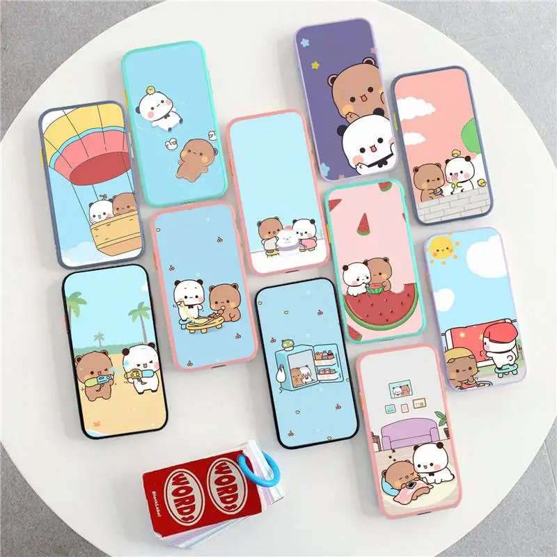 

Bubududu Panda Phone Case for iPhone X XR XS 7 8 Plus 11 12 13 pro MAX 13mini Translucent Matte Case