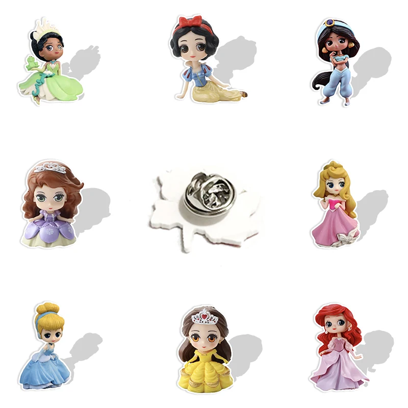 

Disney Q Version Princess Cartoon Beautoful Clear Printing Lapel Pins Epoxy Resin Badges Brooches Accessories New Fashion MK289