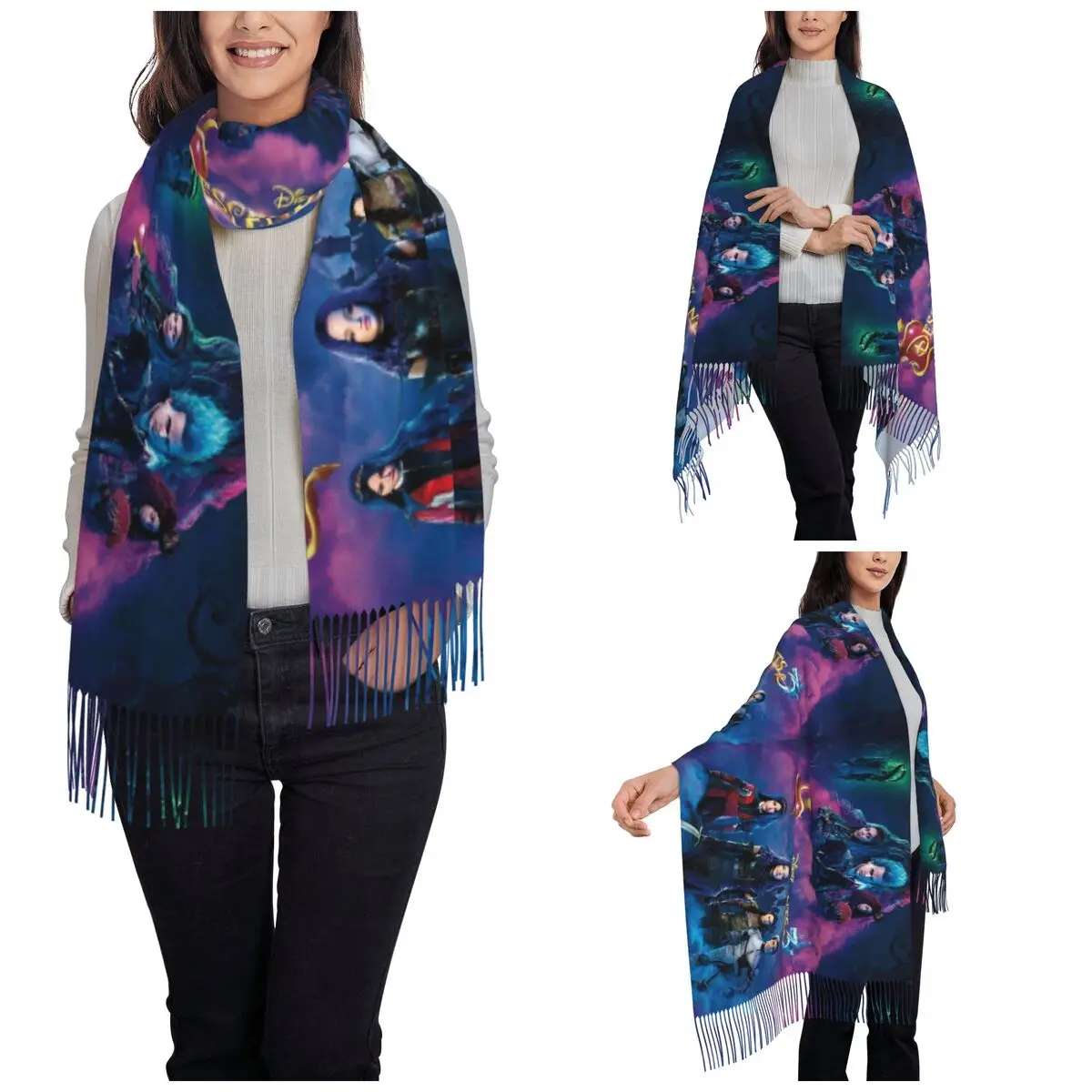 Женский шарф с кисточками Наследники 4 The Rise Of Red большая зимне-осенняя шаль и