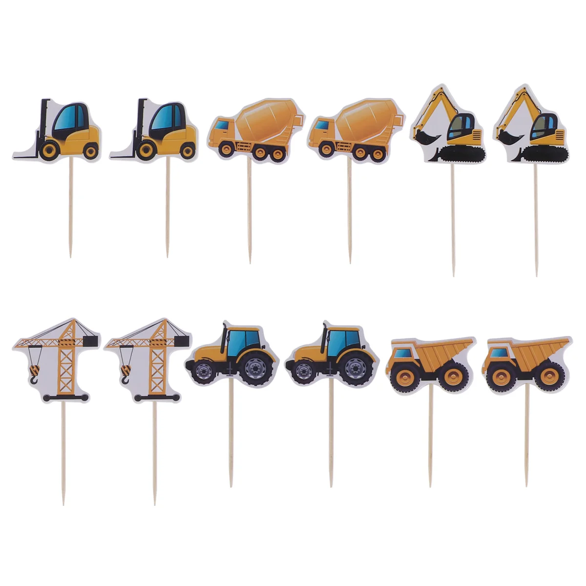 

12pcs Truck Cake Decor Dessert Picks Kids Birthday Party Favors Construction Cake Decorations Fruit Topper