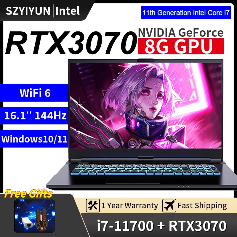 

RTX 3070 16.1 Inch Gaming Laptop 11th Generation Intel Core i7-11700 144Hz Notebook Computer 8G GPU Gamer PC WiFi 6 Ultrabook