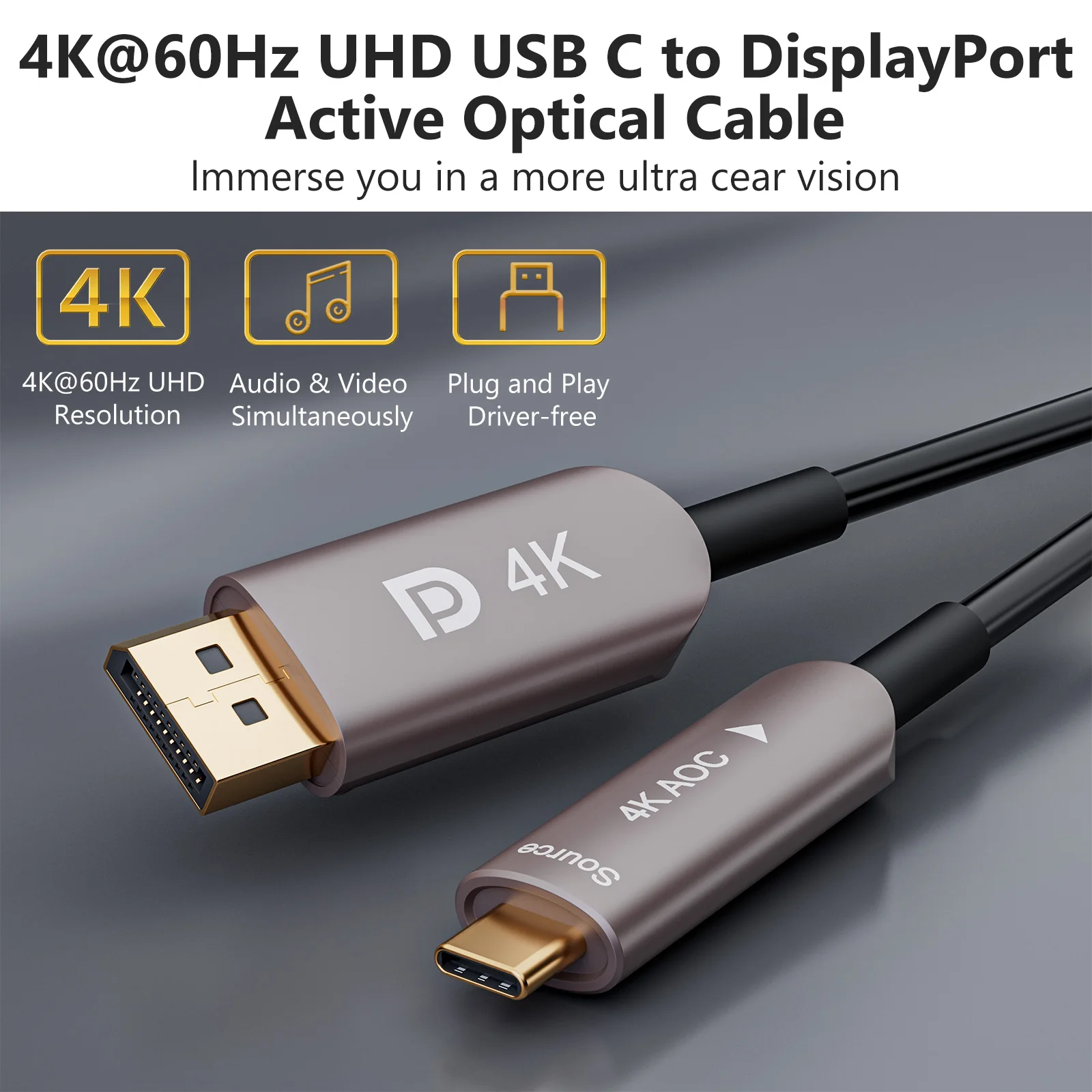 Оптоволоконный кабель USB C к Displayport 4 K 3.1 Type Thunderbolt 3/4 Kompatibel для MacBook Pro/Air