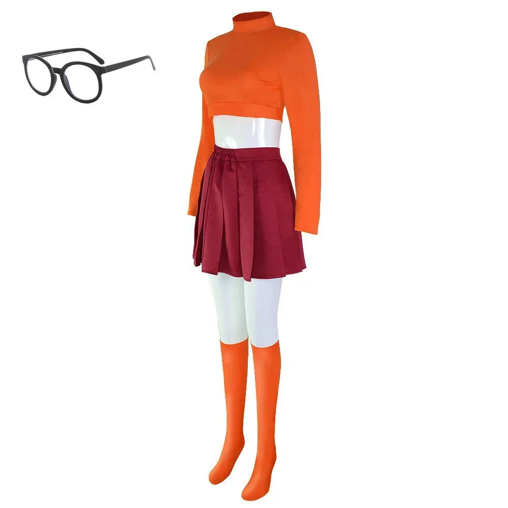 Костюм для косплея Velma из фильма униформа взрослых женщин юбка носки очки полный
