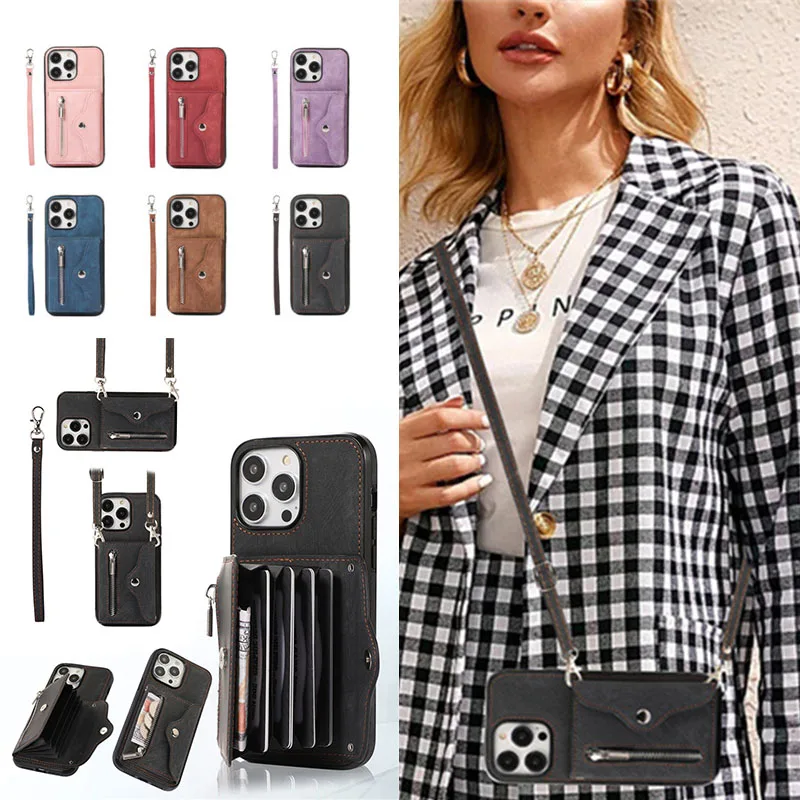 

Держатель для карт на молнии, кошелек через плечо, чехол для телефона Samsung S23 S22 S21 S20 Note 20 Ultra FE S10 Note10 Plus, наплечный чехол