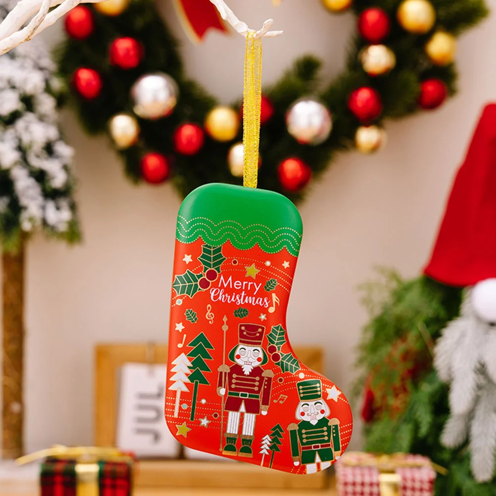 

Christmas Tinplate Box Cookie Tin Candy Biscuit Jar Storage Can Decorative Cookie Biscuits Box Candy Can Christmas Socks Pendant