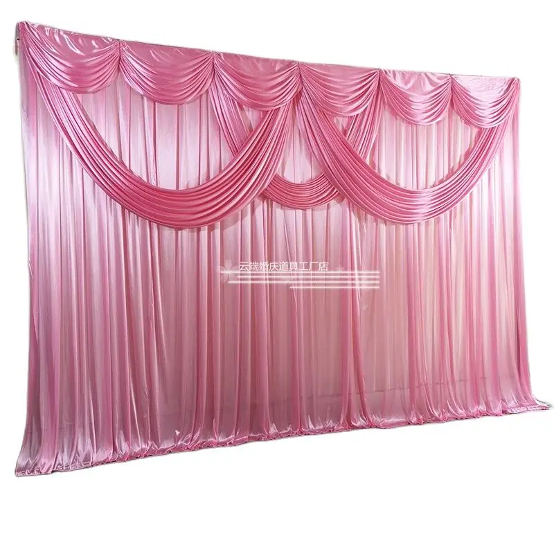 

Pink Curtain drapes Swag Background Decoration Ice Silk Wedding Backdrops Panels Curtain Wedding Stage Banquet Party Curtain