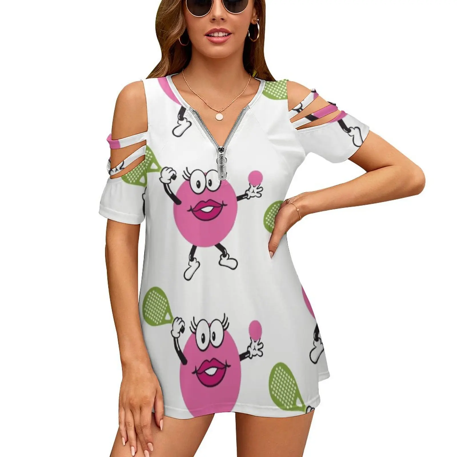 Женская футболка Mrs. Paddleball летняя модная с цветочным принтом и v-образным вырезом