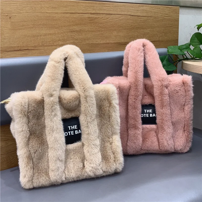 

Designer Faux Fur Tote Bag for Women Luxury Handbags Autumn Winter Plush Shoulder Crossbody Bags Brand Shopper Purses New 2023