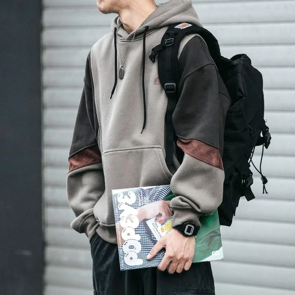 

Толстовка мужская флисовая составного кроя, модная уличная одежда в стиле Харадзюку, японский свитшот в стиле хип-хоп, корейский стиль, Осень-зима