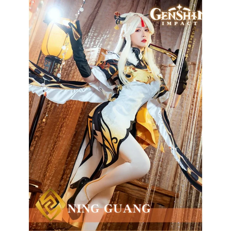 

Game Genshin Impact NingGuang Cosplay Costume Wig Anime Halloween Party Cheongsam Dress Girl Halloween Costumes Fo Women Vestido