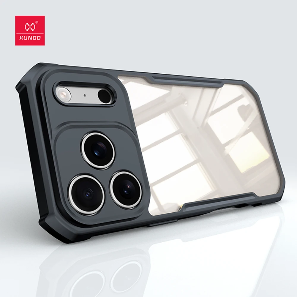 Фото Прозрачный чехол Xundd для iPhone 17 Pro Max Plus с противоударной защитой, магнитной подставкой, защитой от пожелтения и полной защитой объектива №1