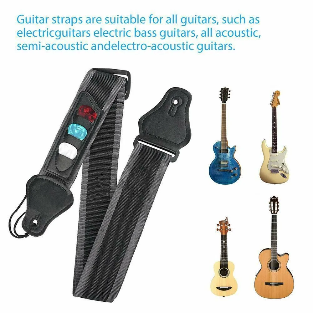 

Adjustable Guitar Strap Belt With Picks Pocket For Acoustic Electric Bass Braided Nylon Straps With 3 Picks 87-140cm Accessories