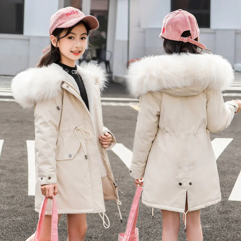 12 13 14 Years Teens Girls Warm Coat Winter Parkas Outerwear Teenage Outdoor Outfit Children Kids Fur Hooded Jacket