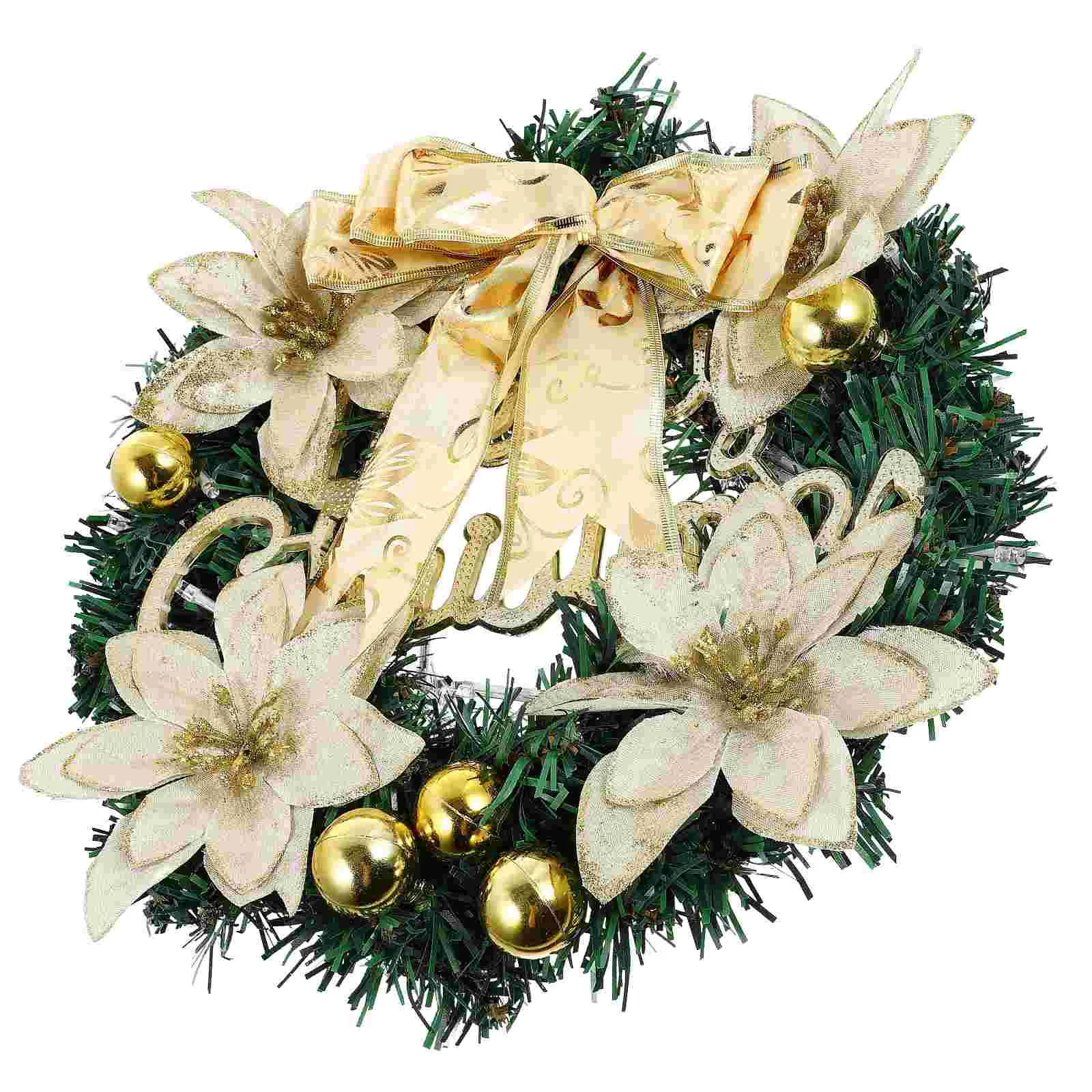 

30cm Christmas Wreath Garland with Bowknot Bells Merry Xmas Garland Hanging Operated Front Door Ornament ( )