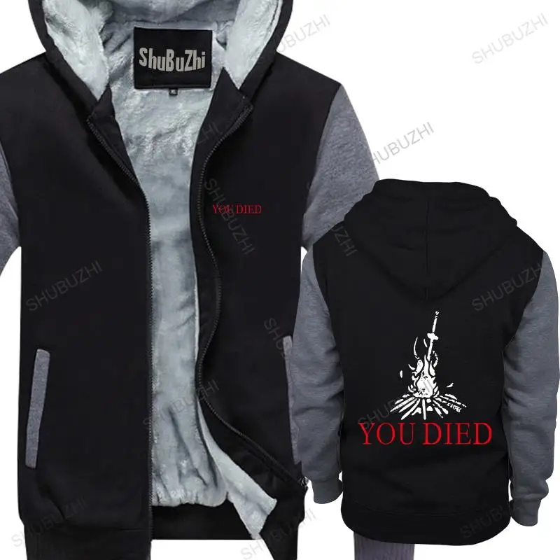 

Man zipper thick hoodies TOPS YOU DIED DARK SOULS hoodies - Firelink Shrine Dark Gamer Nerd Souls Game unisex Outwear men hoody