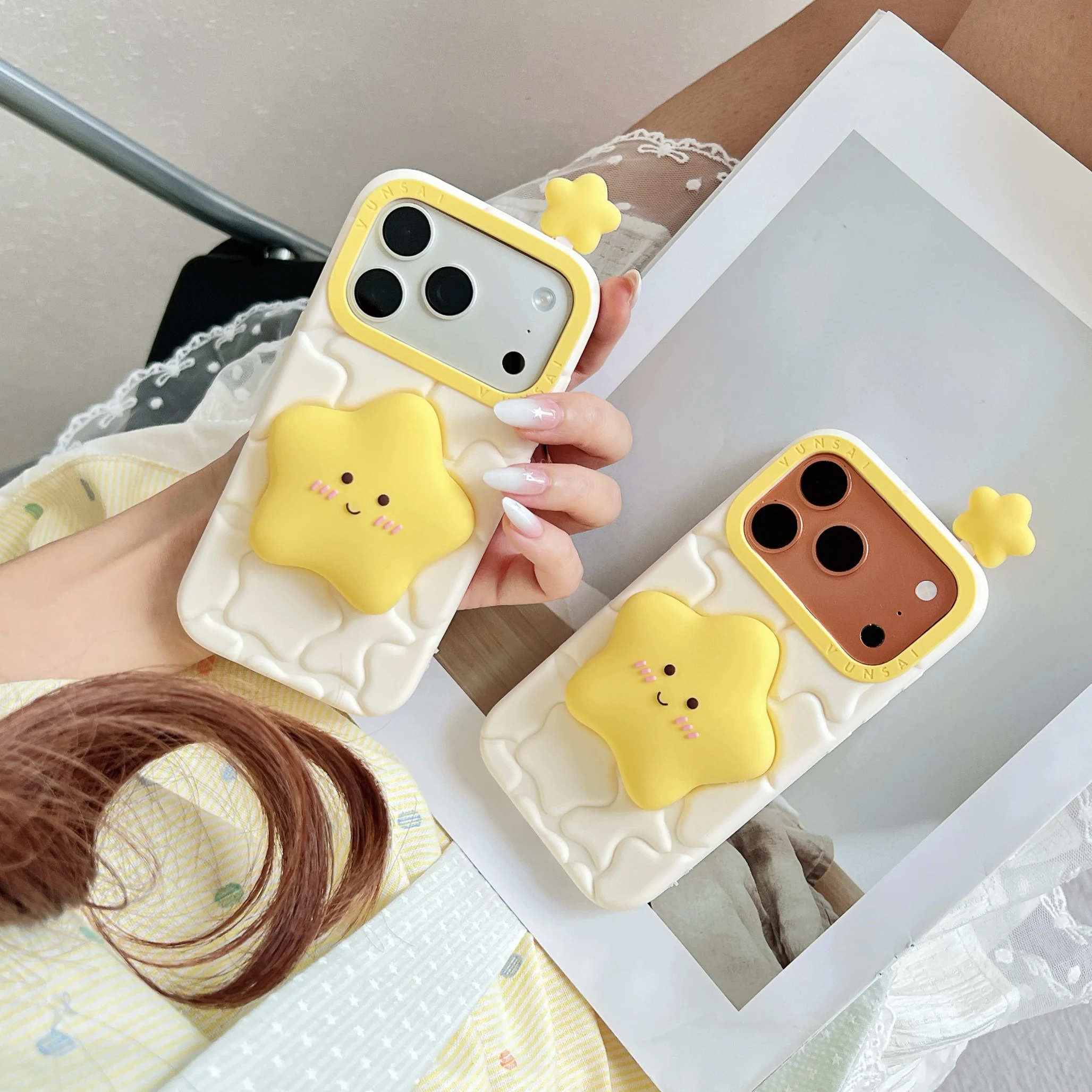 Фото Мягкий силиконовый чехол Kawaii 3D с мультяшными звездами для iPhone 17 16 15 14 13 12 Pro Max, милый противоударный чехол для телефона №2